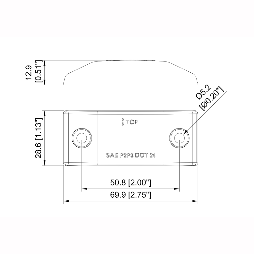 2.75”x1.13” (70x29mm) Rectangular LED Marker & Clearance Light